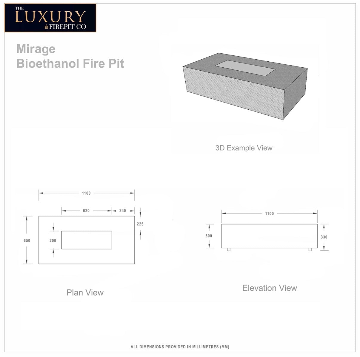 Mirage Bioethanol Fire Pit Grey