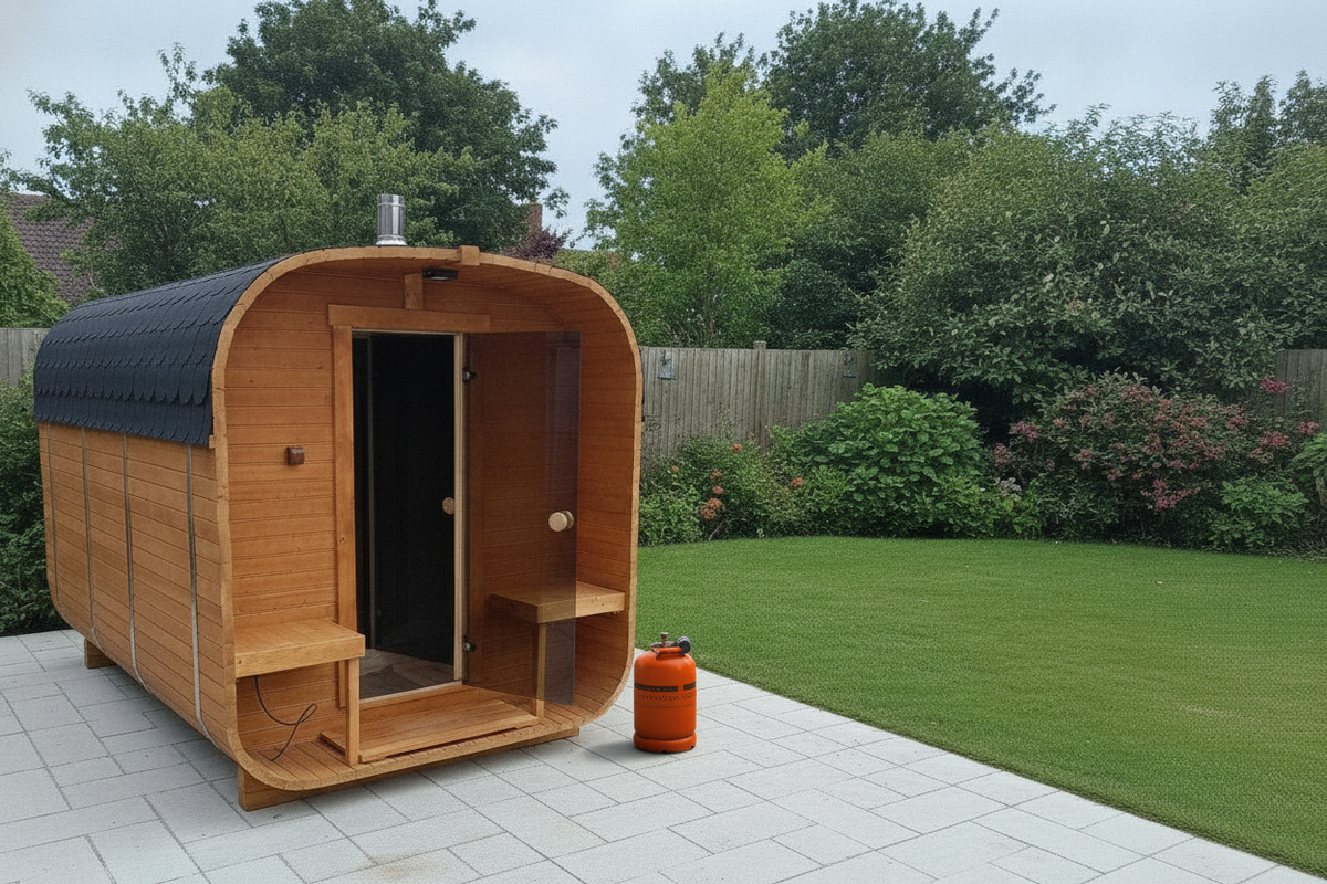 Steam & Oak Gas Cube Sauna 3.4m Premium L-Bench (Electric or Wood-Fired)