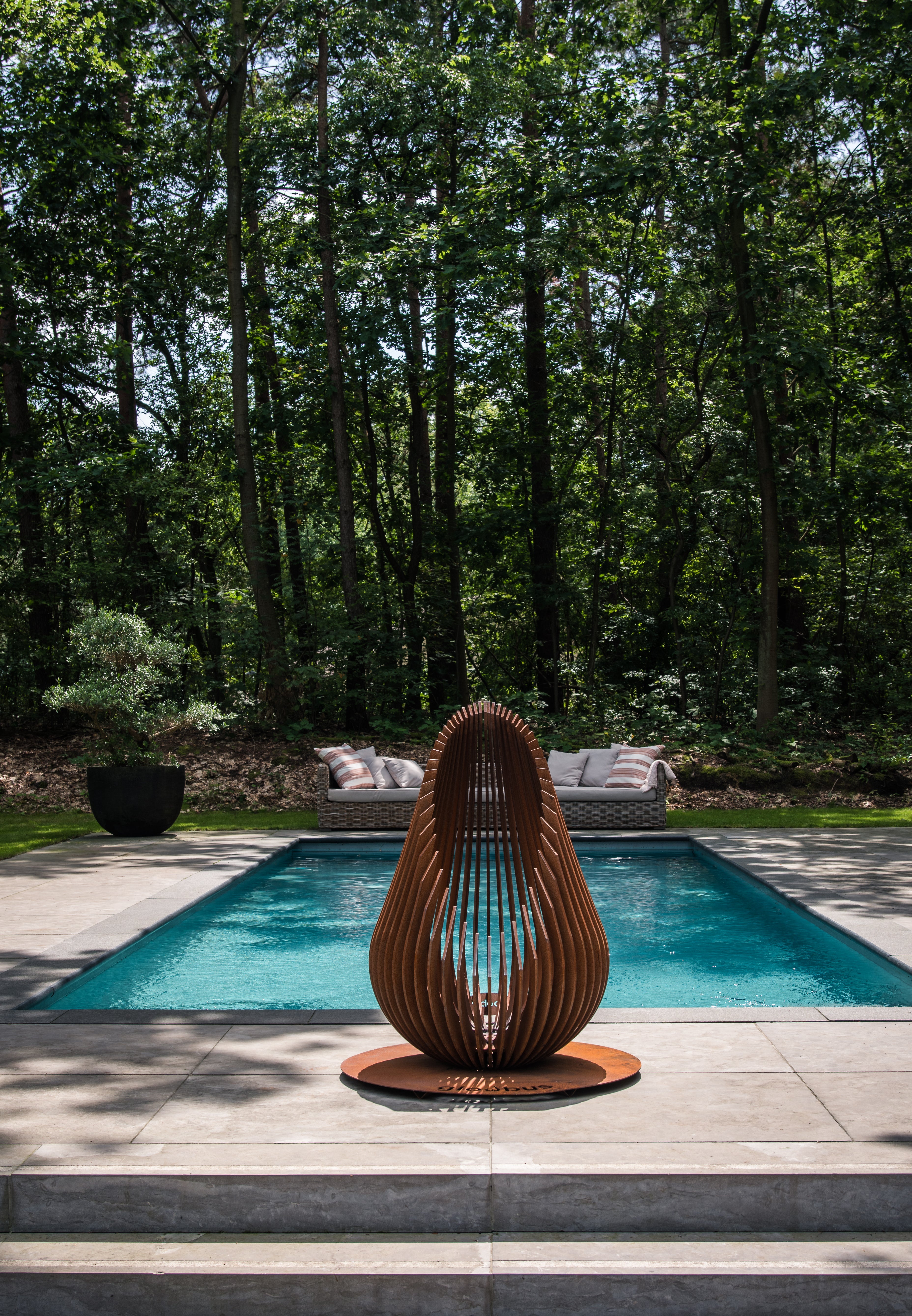 Glowbus Dewdrop Corten Steel Fire Bowl | Luxury Outdoor Fire Pit | Size M