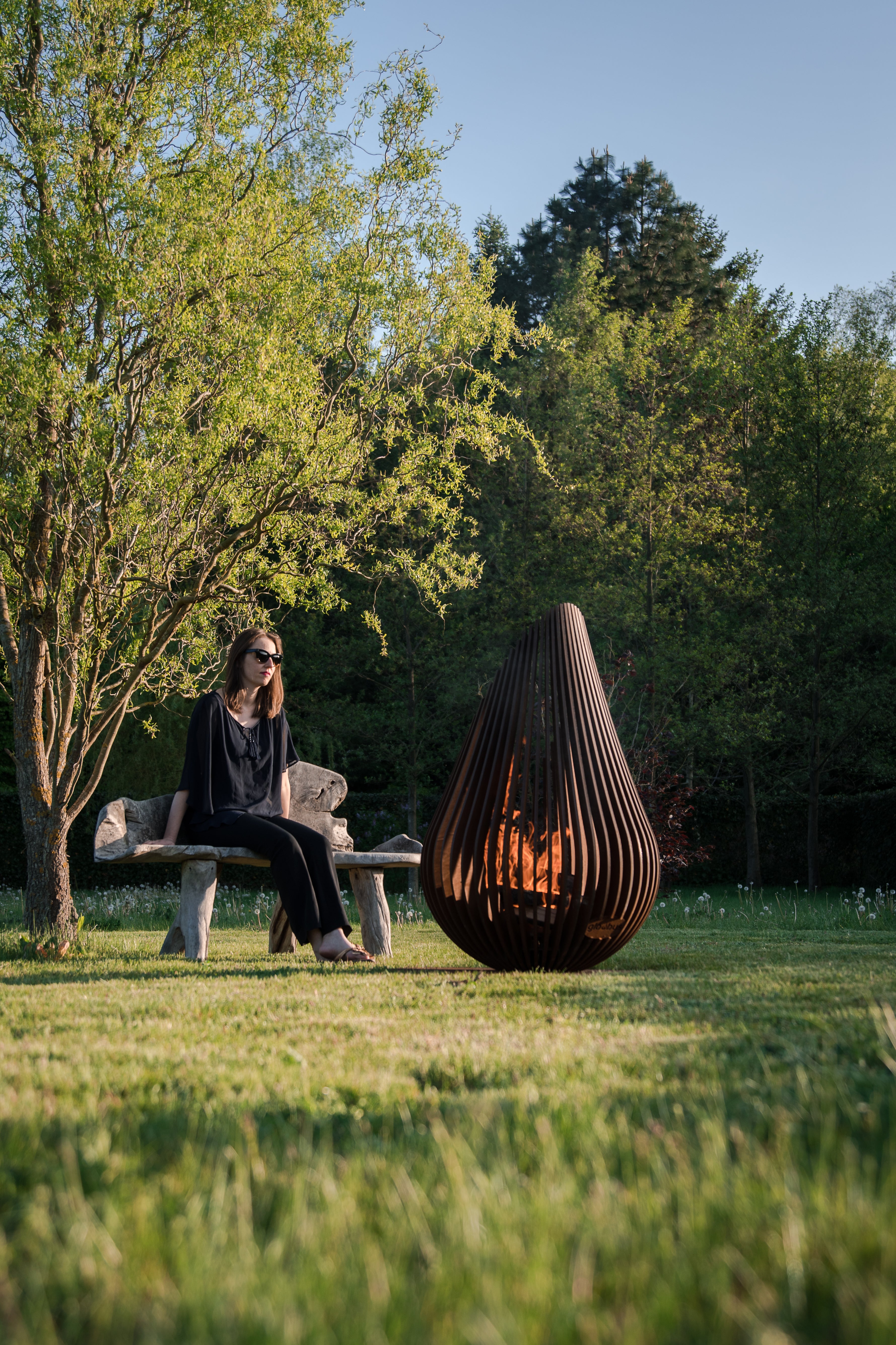 Glowbus Dewdrop Corten Steel Fire Bowl | Luxury Outdoor Fire Pit | Size M