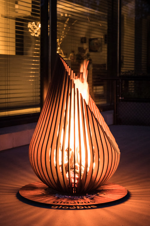 Glowbus Dewdrop Corten Steel Fire Bowl | Luxury Outdoor Fire Pit | Size L