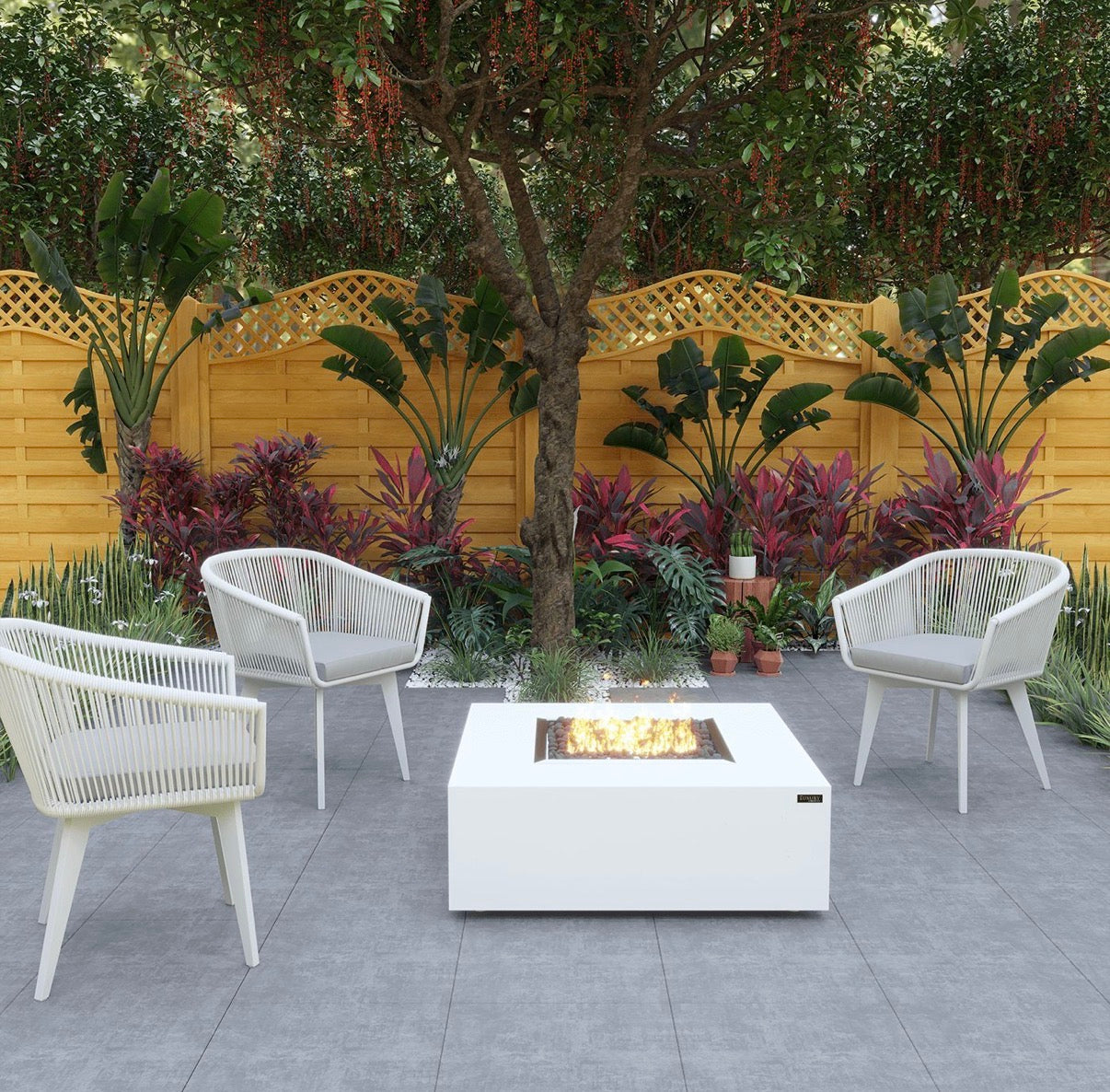 Maroma Gas Fire Pit White | Modern Square Fire Pit