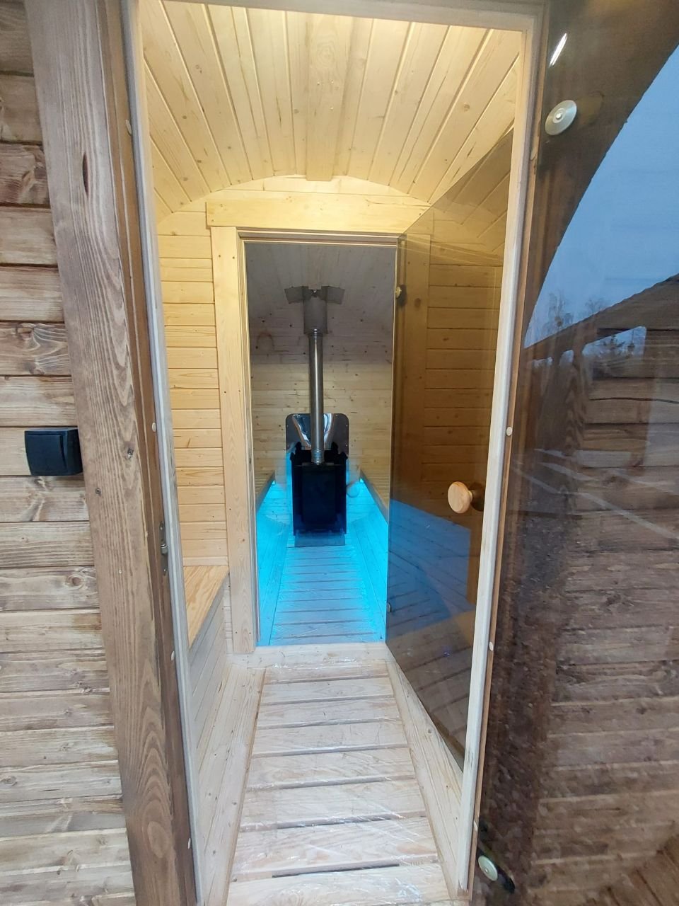 Steam & Oak Gas Barrel Sauna 3m Canopy + Anteroom (Electric or Wood-Fired)