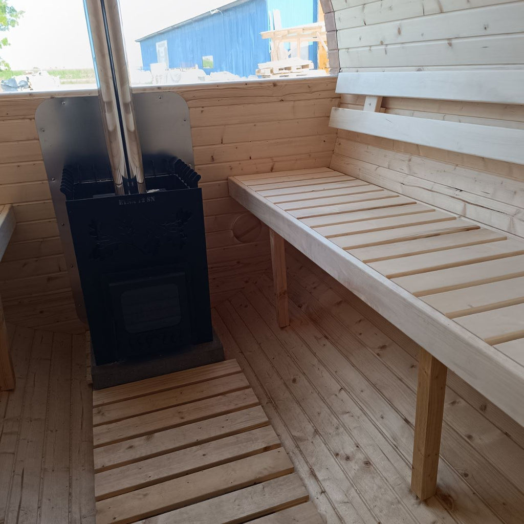 Steam & Oak Gas Barrel Sauna 3m Canopy + Anteroom (Electric or Wood-Fired)