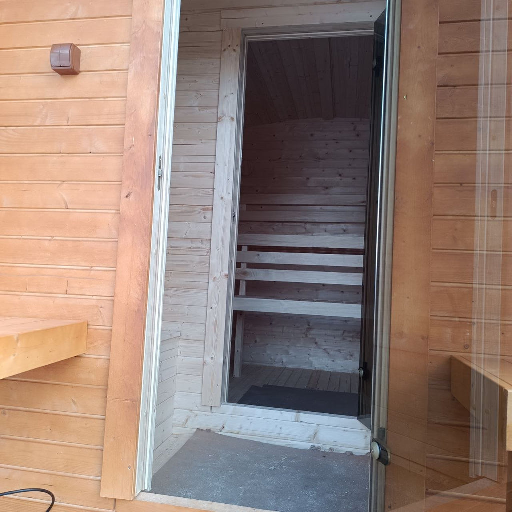 Steam & Oak Gas Cube Sauna 3.4m Premium L-Bench (Electric or Wood-Fired)