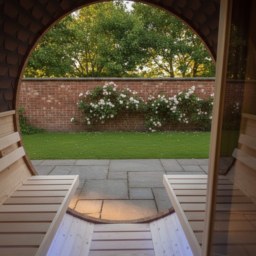 Steam & Oak Gas Barrel Sauna 2.4m with Porch (Electric or Wood-Fired)