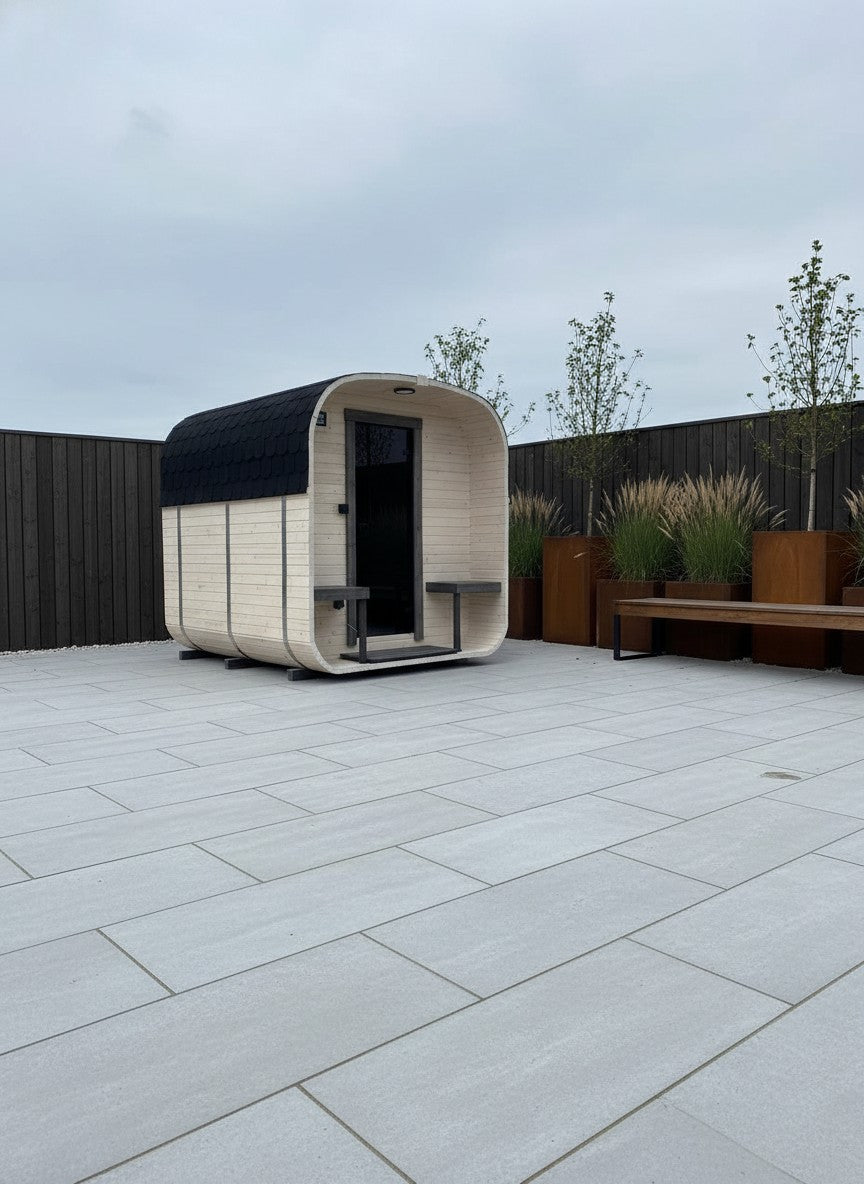 Steam & Oak Gas Cube Sauna 2.4m with Porch (Electric or Wood-Fired)