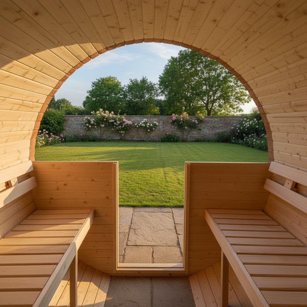 Steam & Oak Gas Barrel Sauna 3m Canopy + Anteroom (Electric or Wood-Fired)