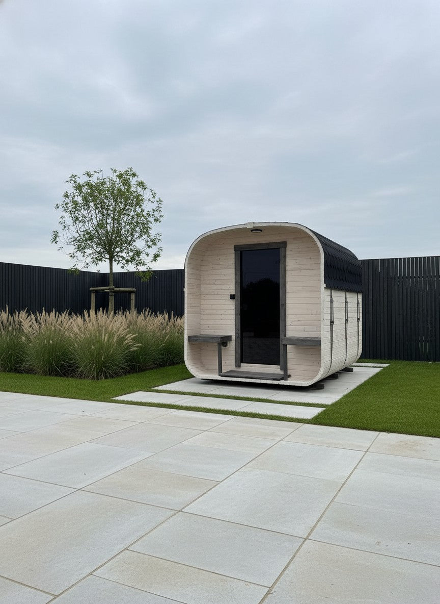 Steam & Oak Gas Cube Sauna 2.4m with Porch (Electric or Wood-Fired)