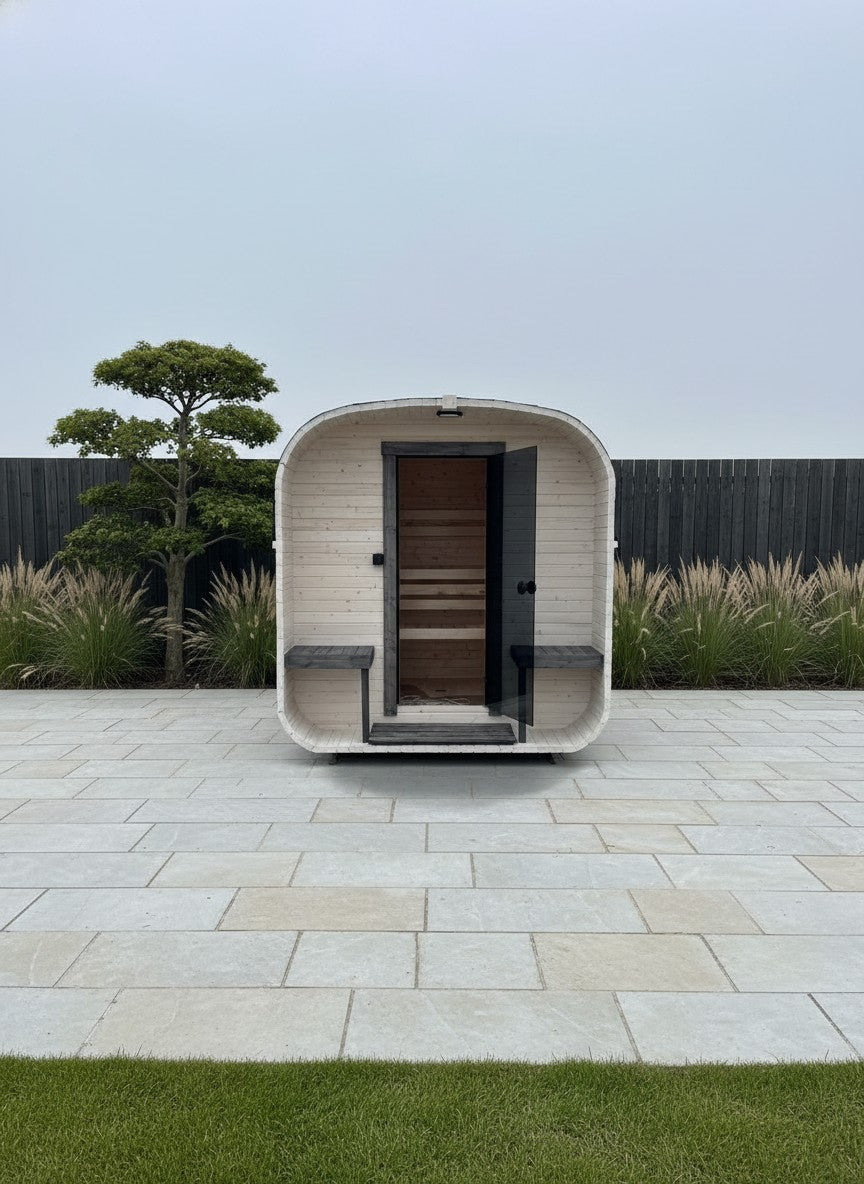 Steam & Oak Gas Cube Sauna 2.4m with Porch (Electric or Wood-Fired)