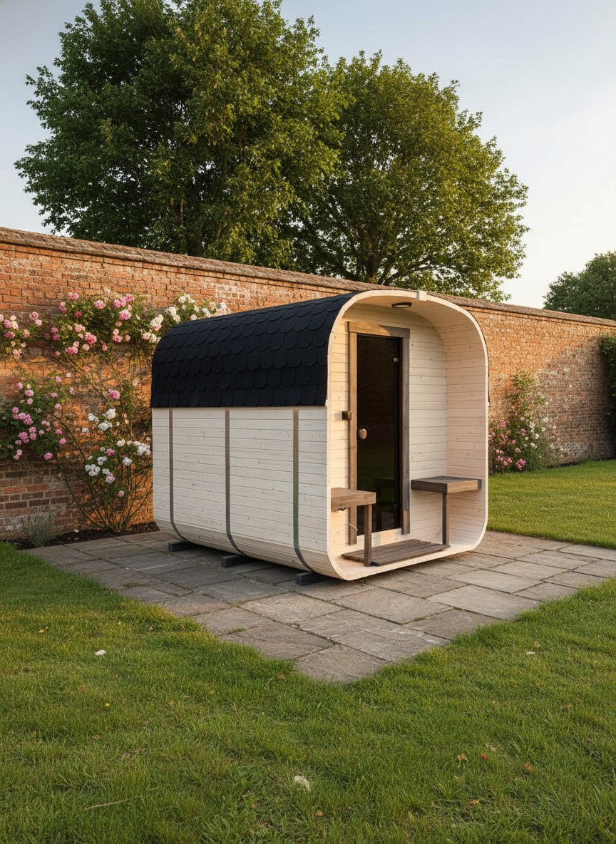 Steam & Oak Gas Cube Sauna 2.4m with Porch (Electric or Wood-Fired)