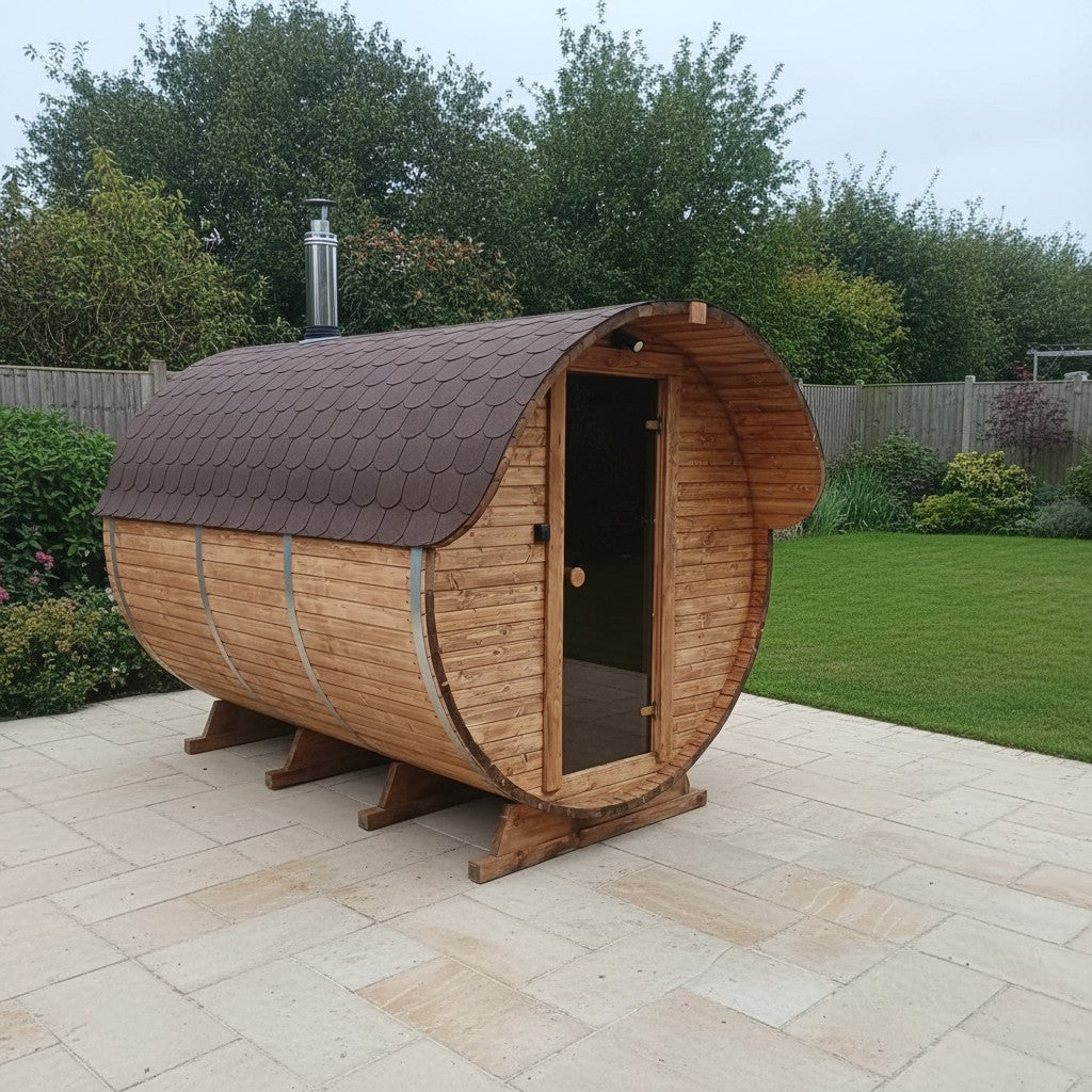 Steam & Oak Gas Barrel Sauna 3m with Anteroom (Electric or Wood-Fired)