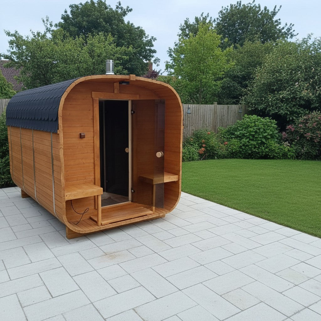 Steam & Oak Gas Cube Sauna 3.4m Premium L-Bench (Electric or Wood-Fired)