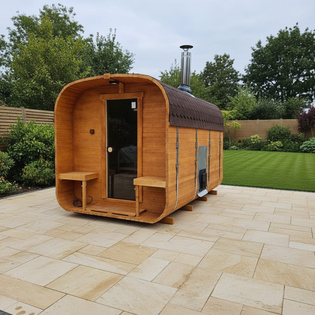 Steam & Oak Gas Cube Sauna 3.4m Premium L-Bench (Electric or Wood-Fired)