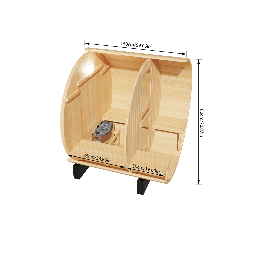 KOVE Outdoor Barrel Sauna – 1–2 Person Garden Sauna with 4.5kW Harvia Electric Heater