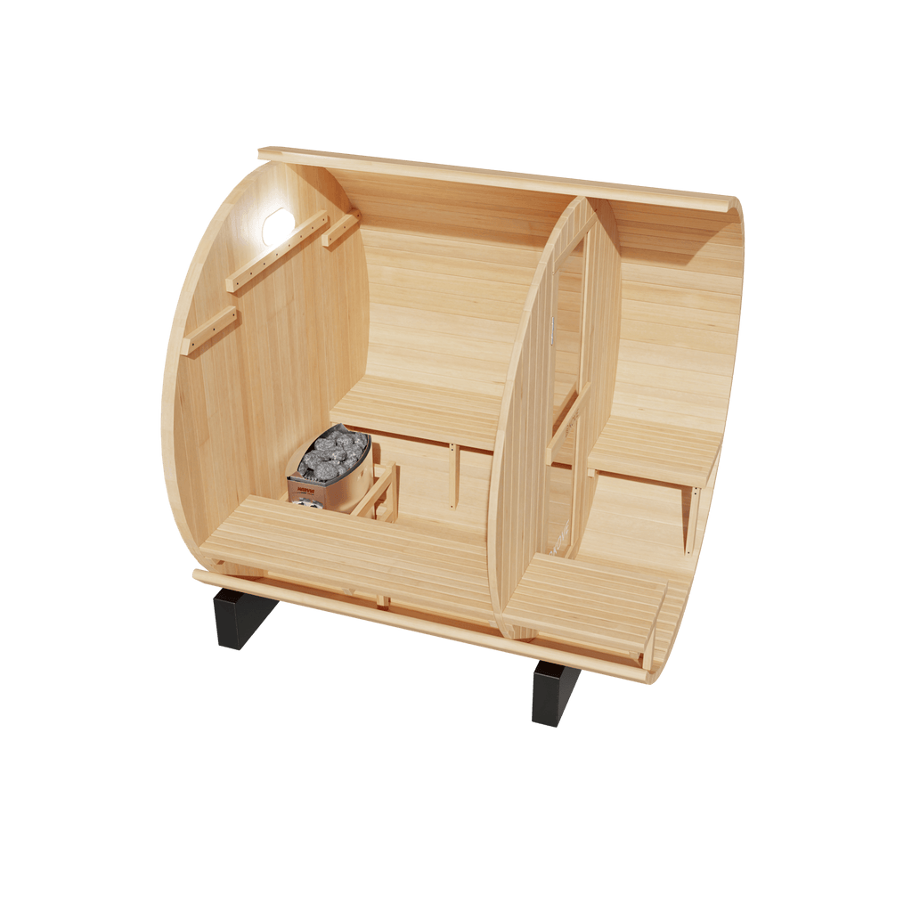 KOVE Outdoor Barrel Sauna – 3–4 Person Garden Sauna with 6kW Harvia Electric Heater