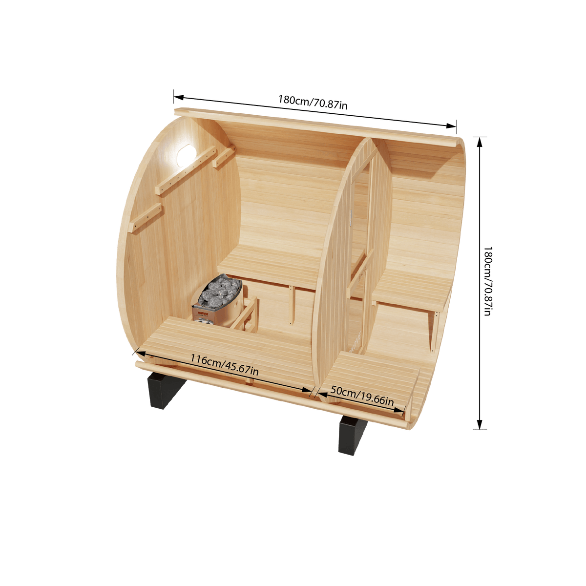 KOVE Outdoor Barrel Sauna – 3–4 Person Garden Sauna with 6kW Harvia Electric Heater