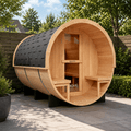 KOVE Outdoor Barrel Sauna – 5–6 Person Garden Sauna with 6kW Harvia Electric Heater