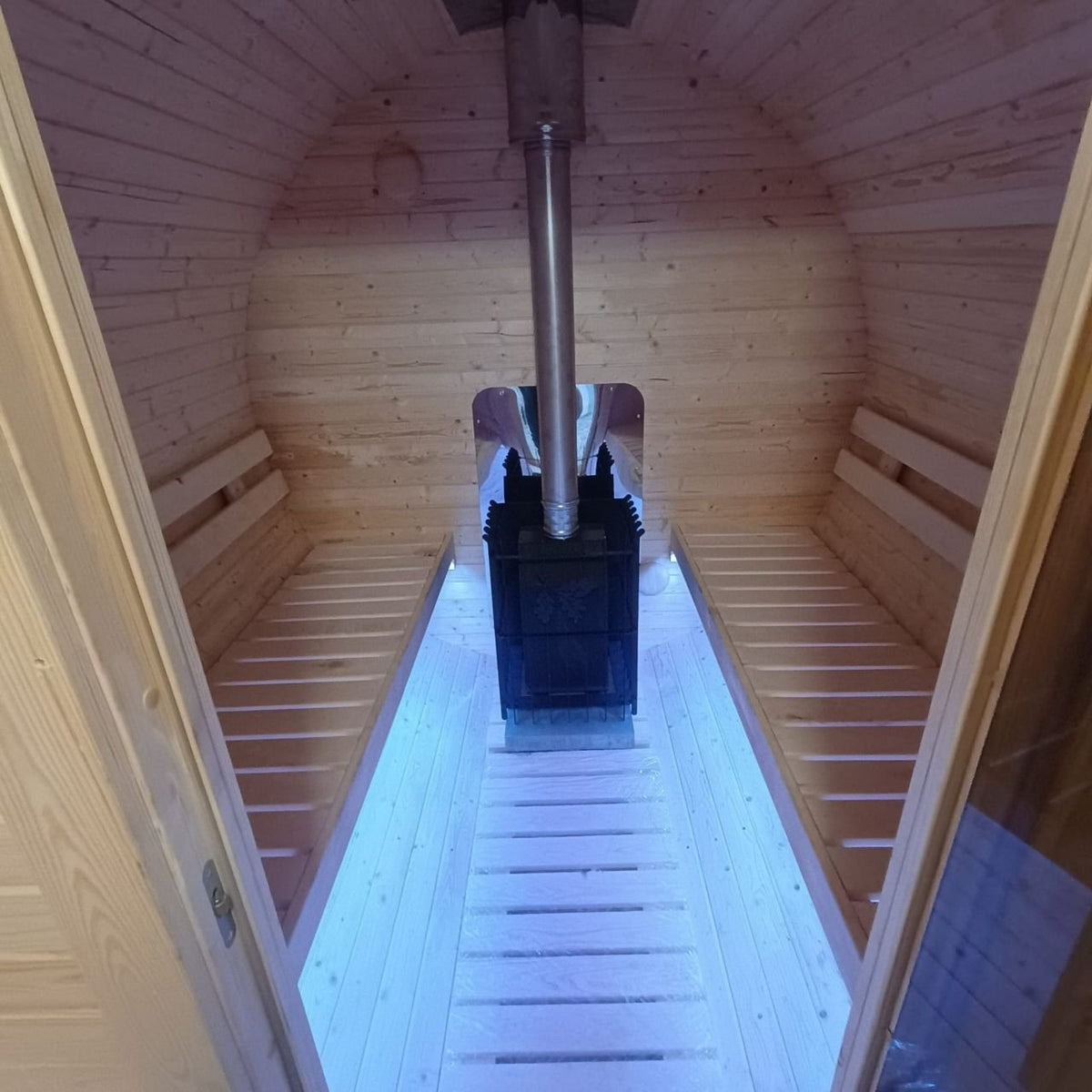 Steam & Oak Gas Barrel Sauna 2.4m with Porch (Electric or Wood-Fired)