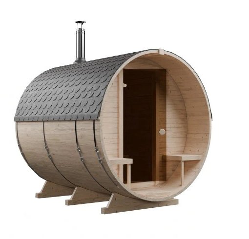 Steam & Oak Gas Barrel Sauna 2.4m with Porch (Electric or Wood-Fired)