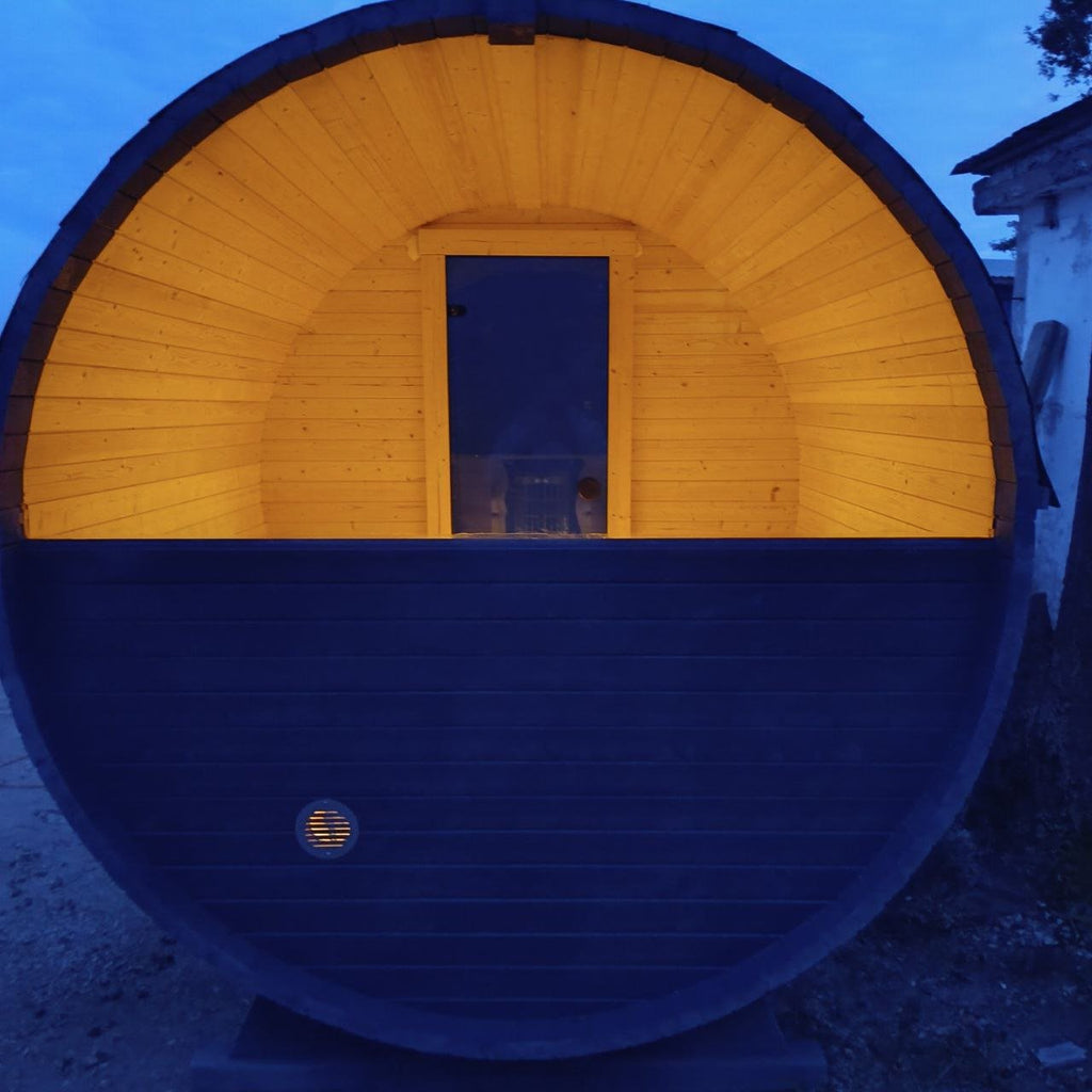 Steam & Oak Gas Barrel Sauna 2.4m with Porch (Electric or Wood-Fired)