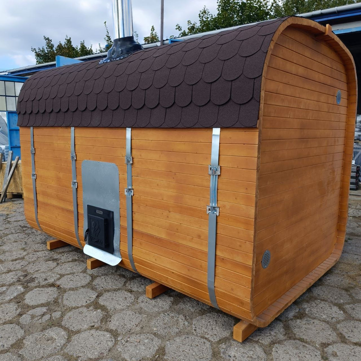 Steam & Oak Gas Cube Sauna 3.4m Premium L-Bench (Electric or Wood-Fired)